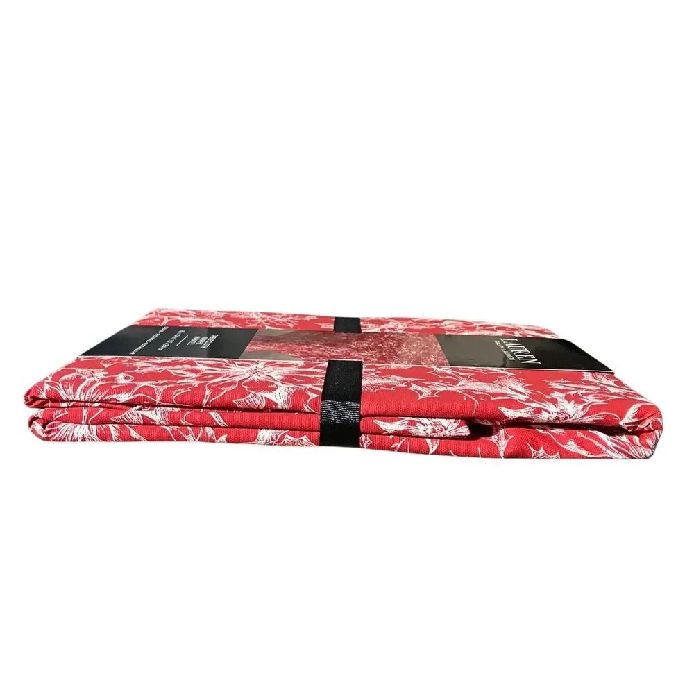 Ralph Lauren Tablecloth 60x104 Red Christmas Festive Rectangle Poinsettia Cotton